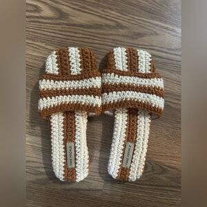 Free People Tan and Cream Crochet Slippers